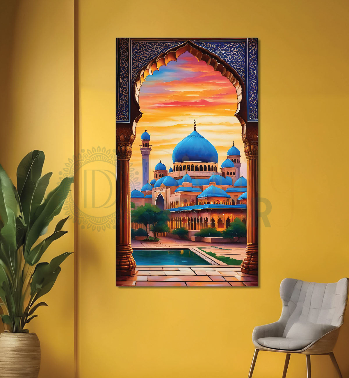 Islamic mosque with colourful background modern art - Islamic paintings-V-14