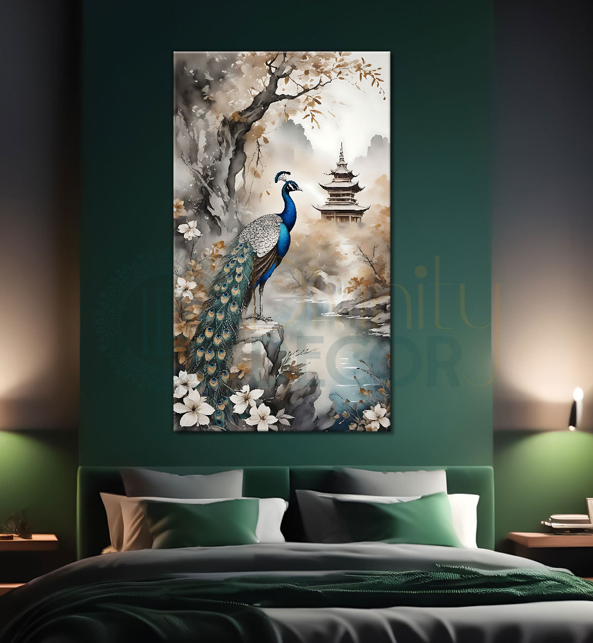 Peacock on branch with light background modenr art  - Design - Peacock-V-14