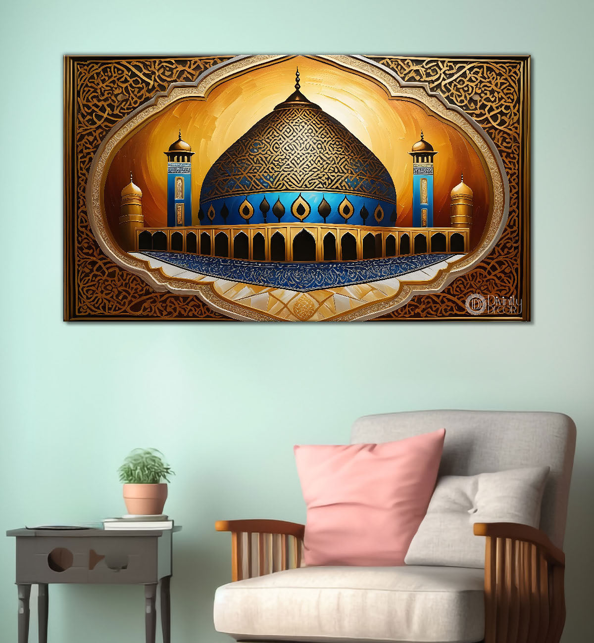 Islamic mosque in golden textured art Canvas Painting - Islamic paintings - 15