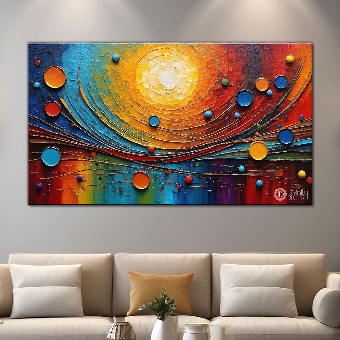 Sun with colorful rays modern art Canvas Painting - Design - Modern-L-150