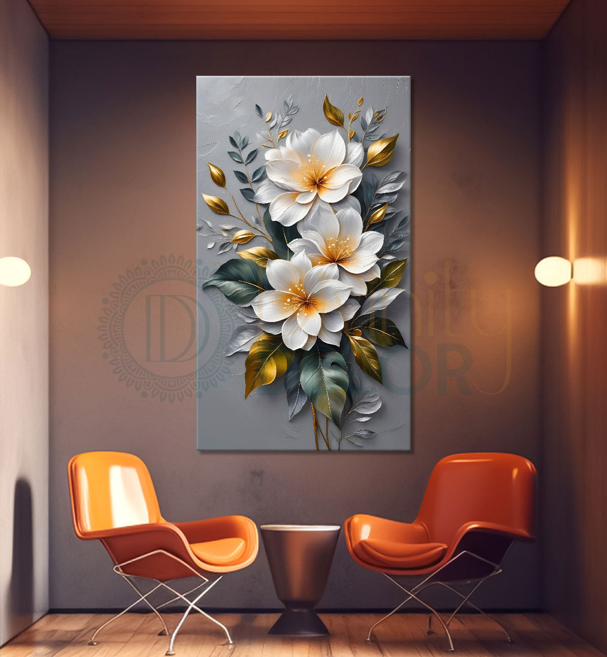 White flowers with grey background painting- Flower-V-150