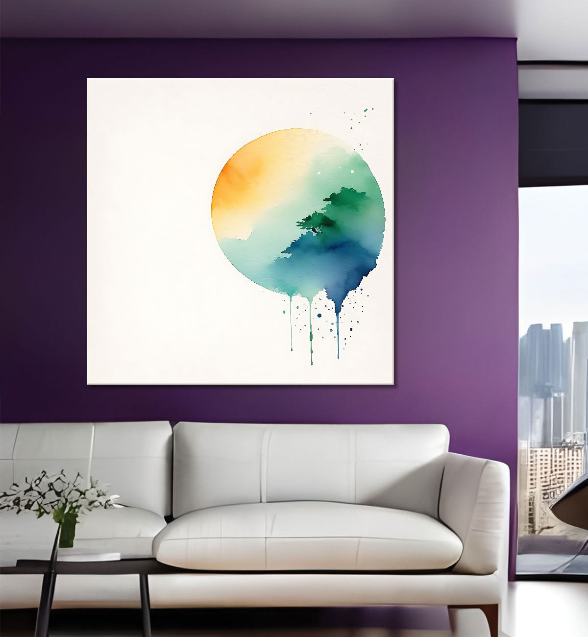 Mountains in water colour painting 24X24  - Nature Art -S-150