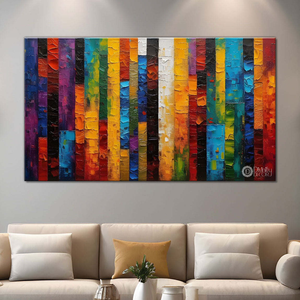 Colorful lines oil painting Canvas Painting - Design - Modern-L-151