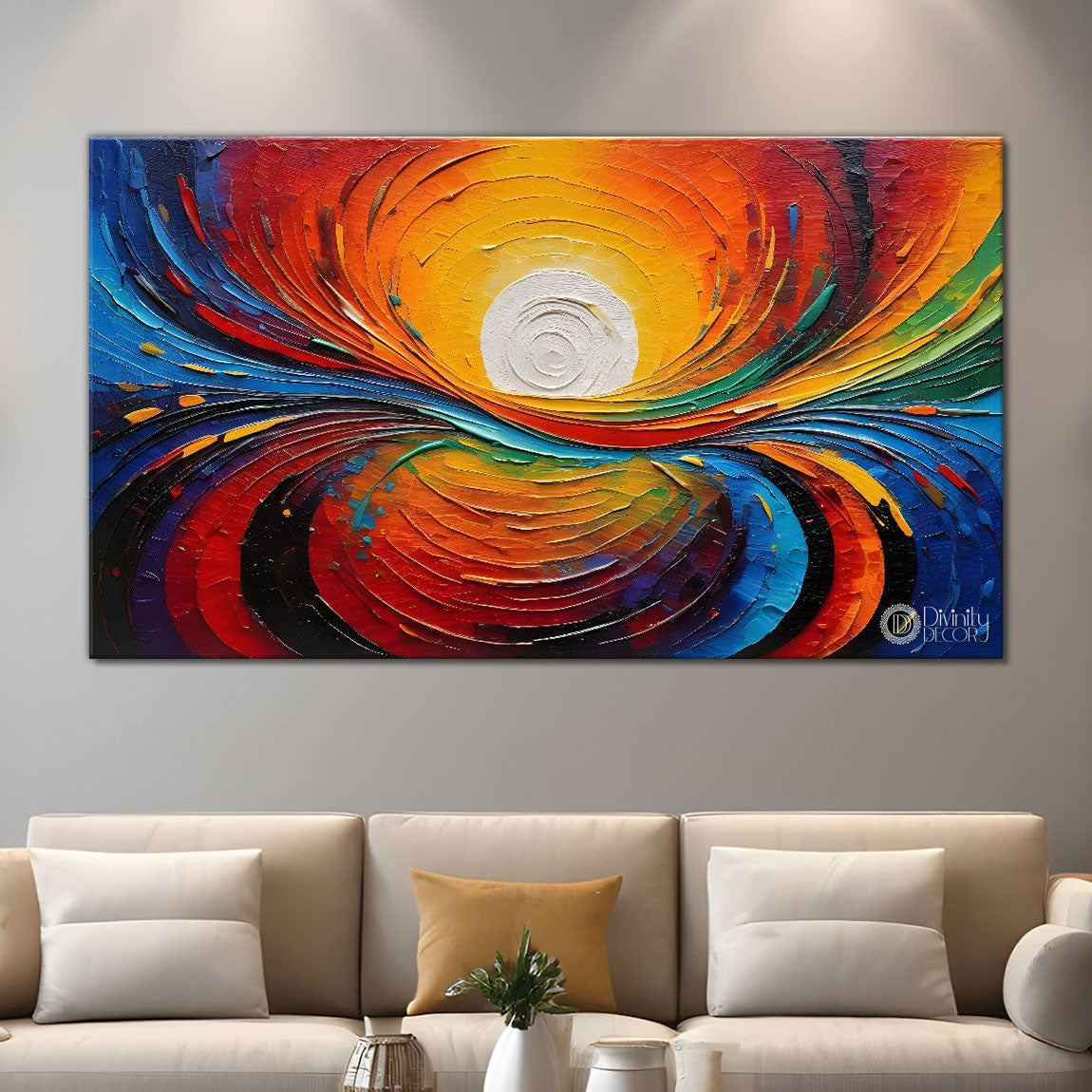 Sunset with colorful rays modern art Canvas Painting - Design - Modern-L-157