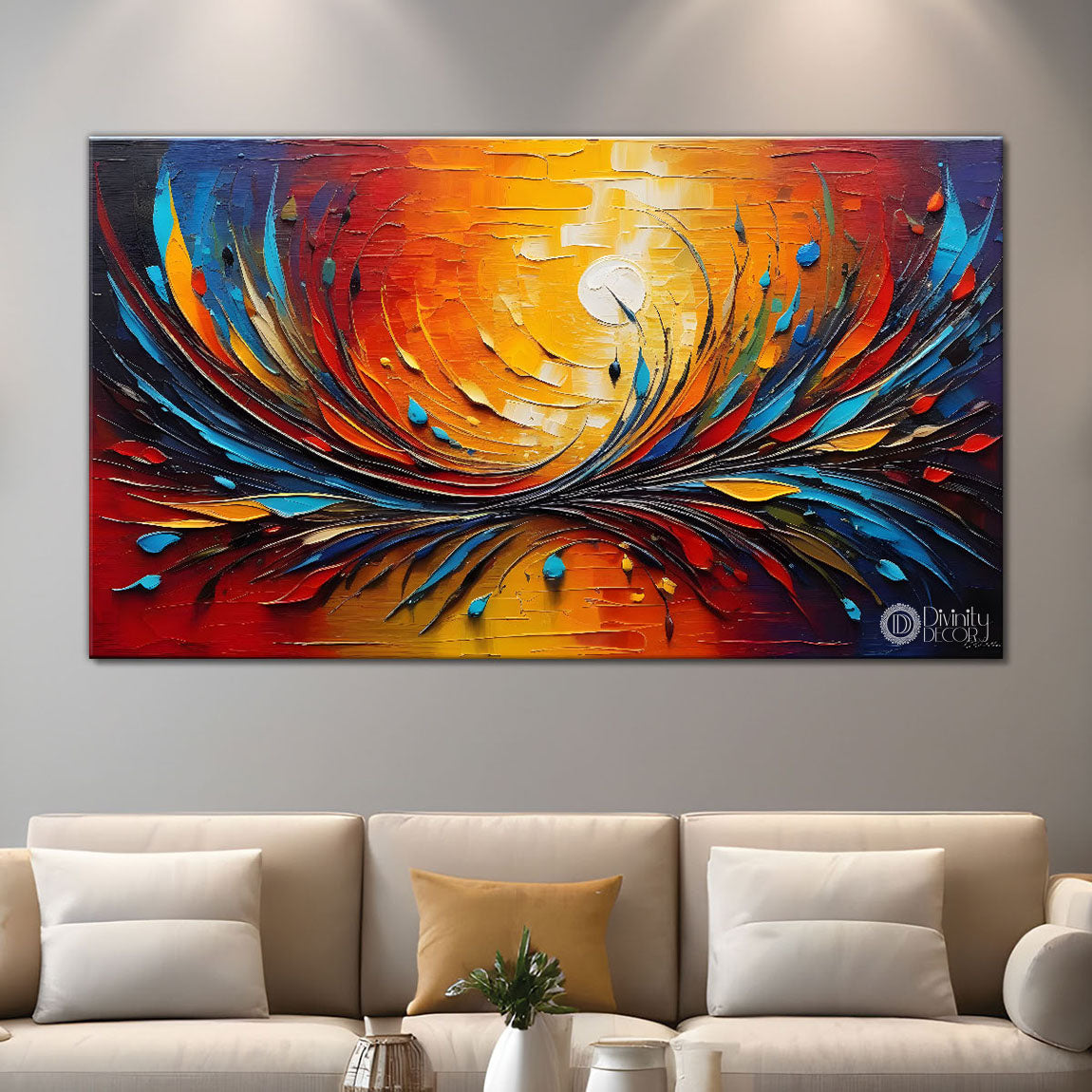 Sunset with colorful rays modern art Canvas Painting - Design - Modern-L-158