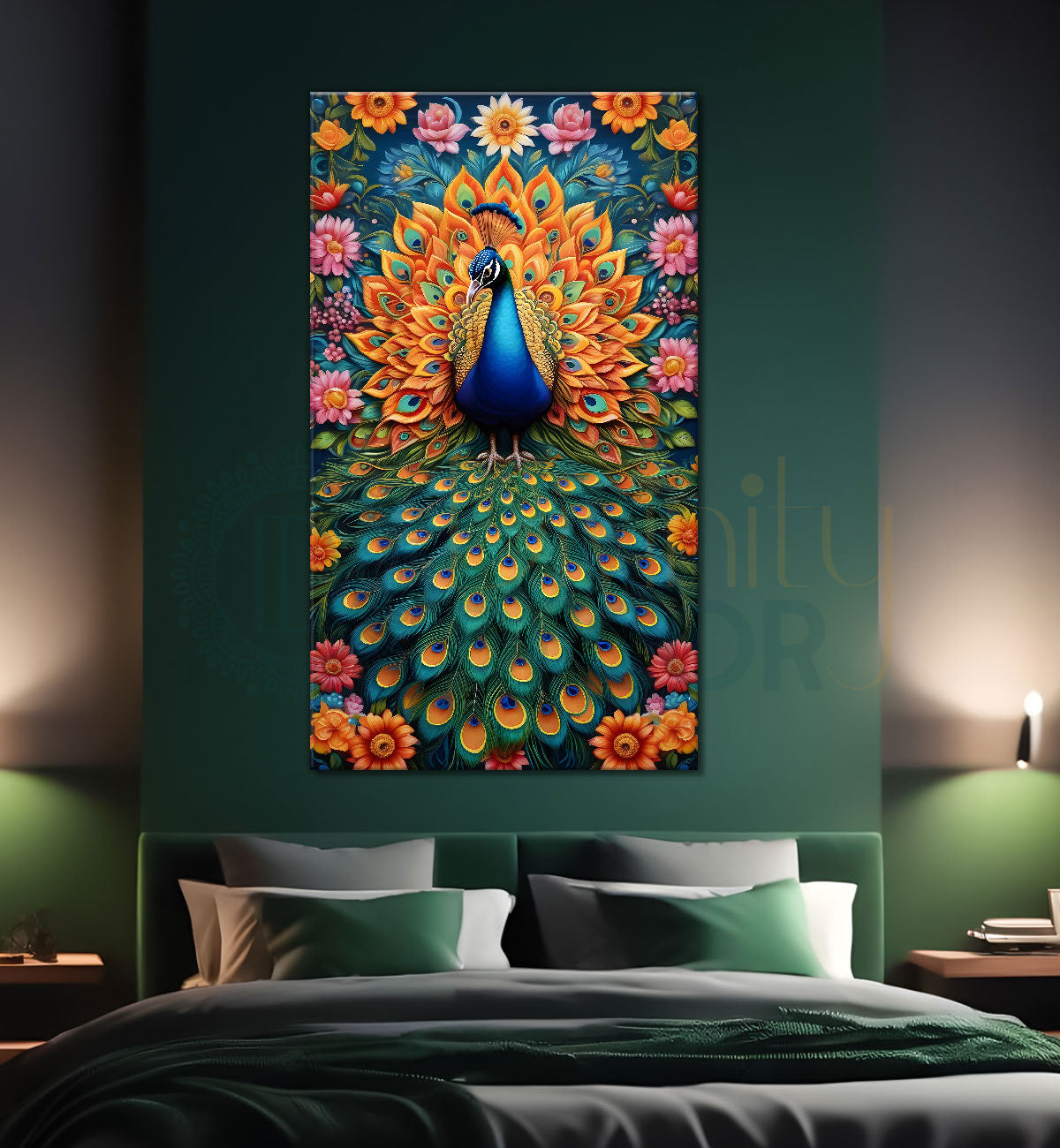 Peacock in bright colours with flowers modern art - Design - Peacock-V-15