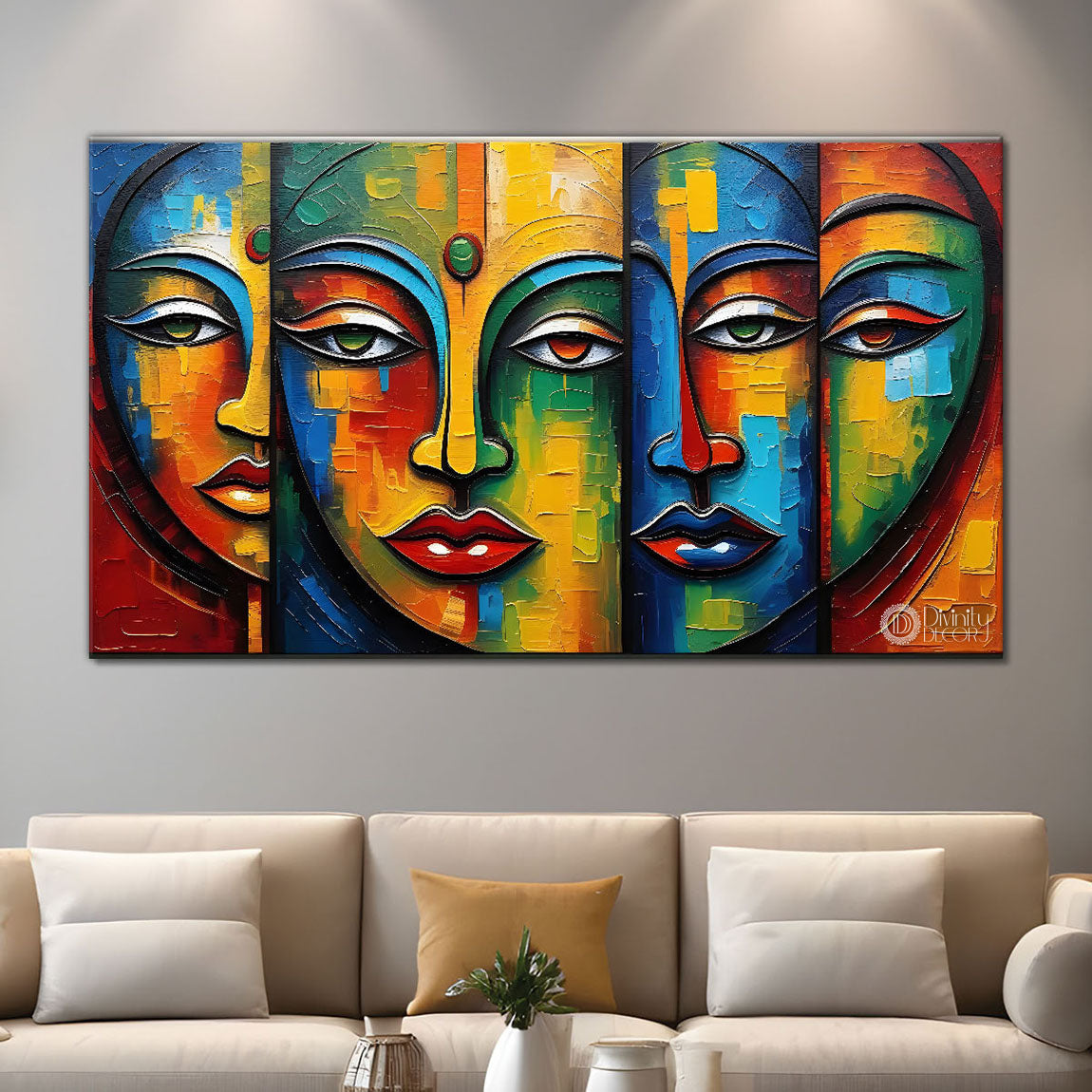 Multiple faces textured oil painting Canvas Painting - Design - Modern-L-161