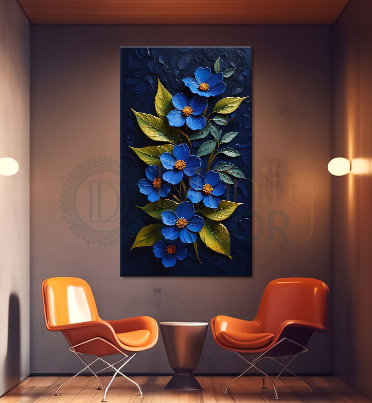Dark blue textured flower in dark painting- Flower-V-165