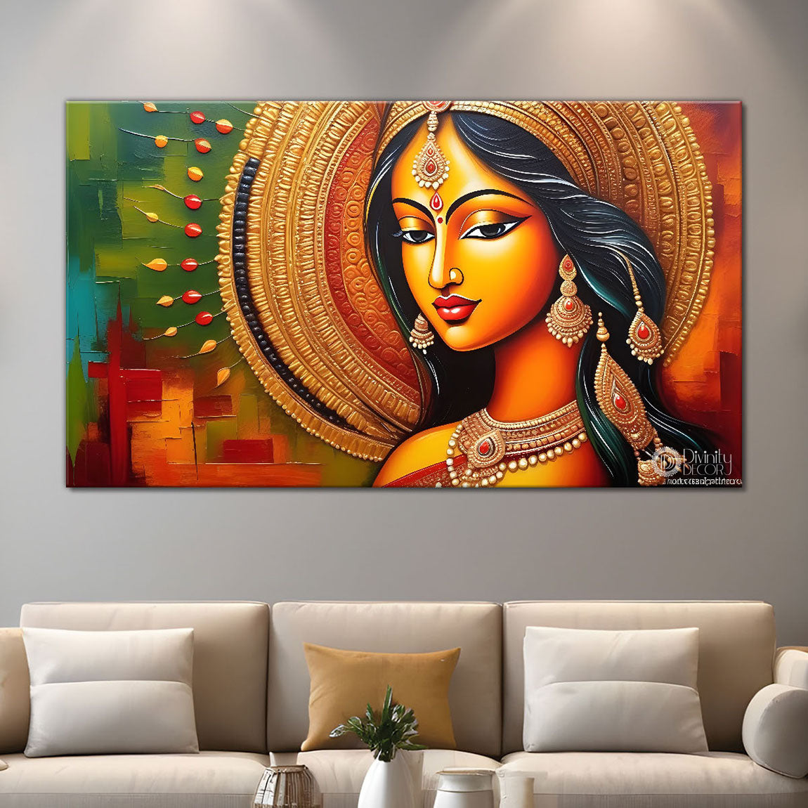 Beautiful Indian lady face textured modern art Canvas Painting - Design - Modern-L-167