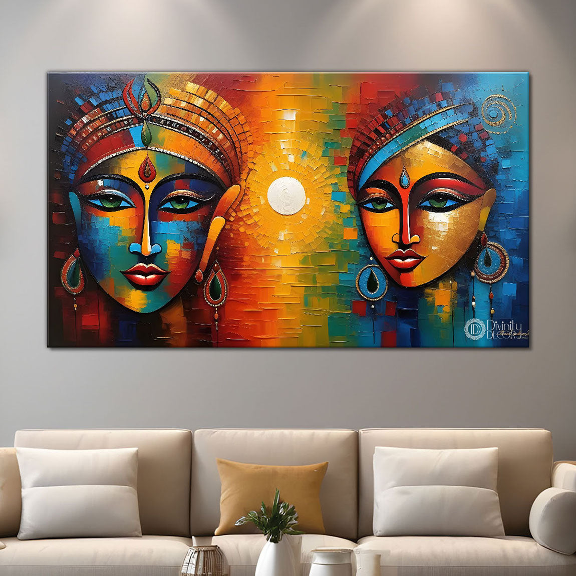 Two Tribal ladies textured painting Canvas Painting - Design - Modern-L-168