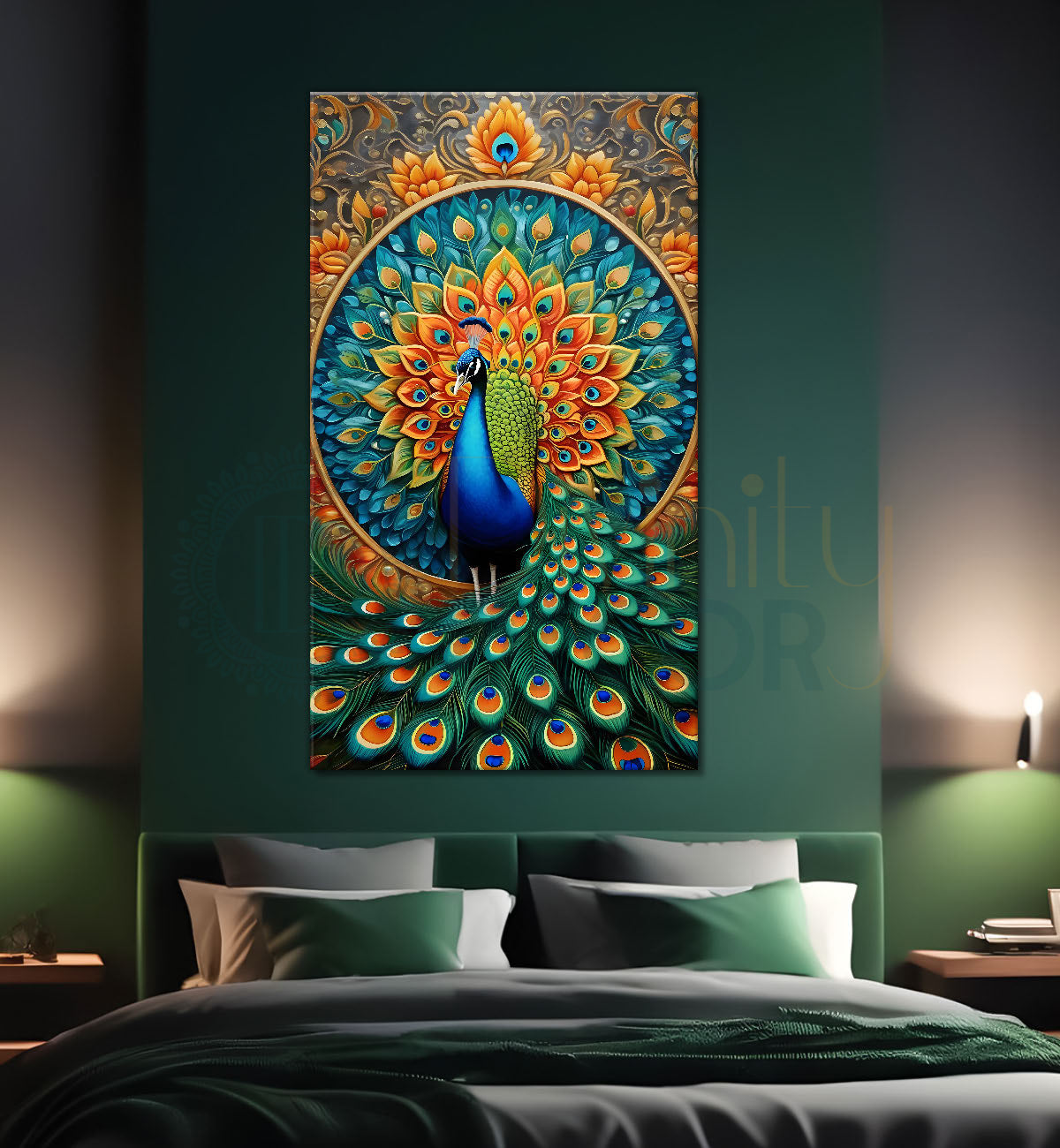 Peacock in bright colours with flowers modern art - Design - Peacock-V-16