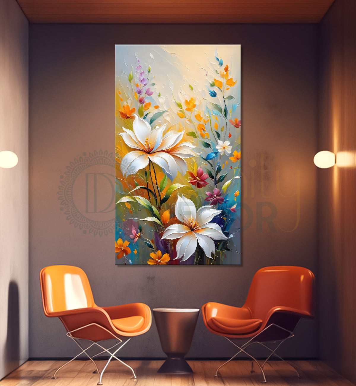 White flowers in grey textured background painting- Flower-V-170