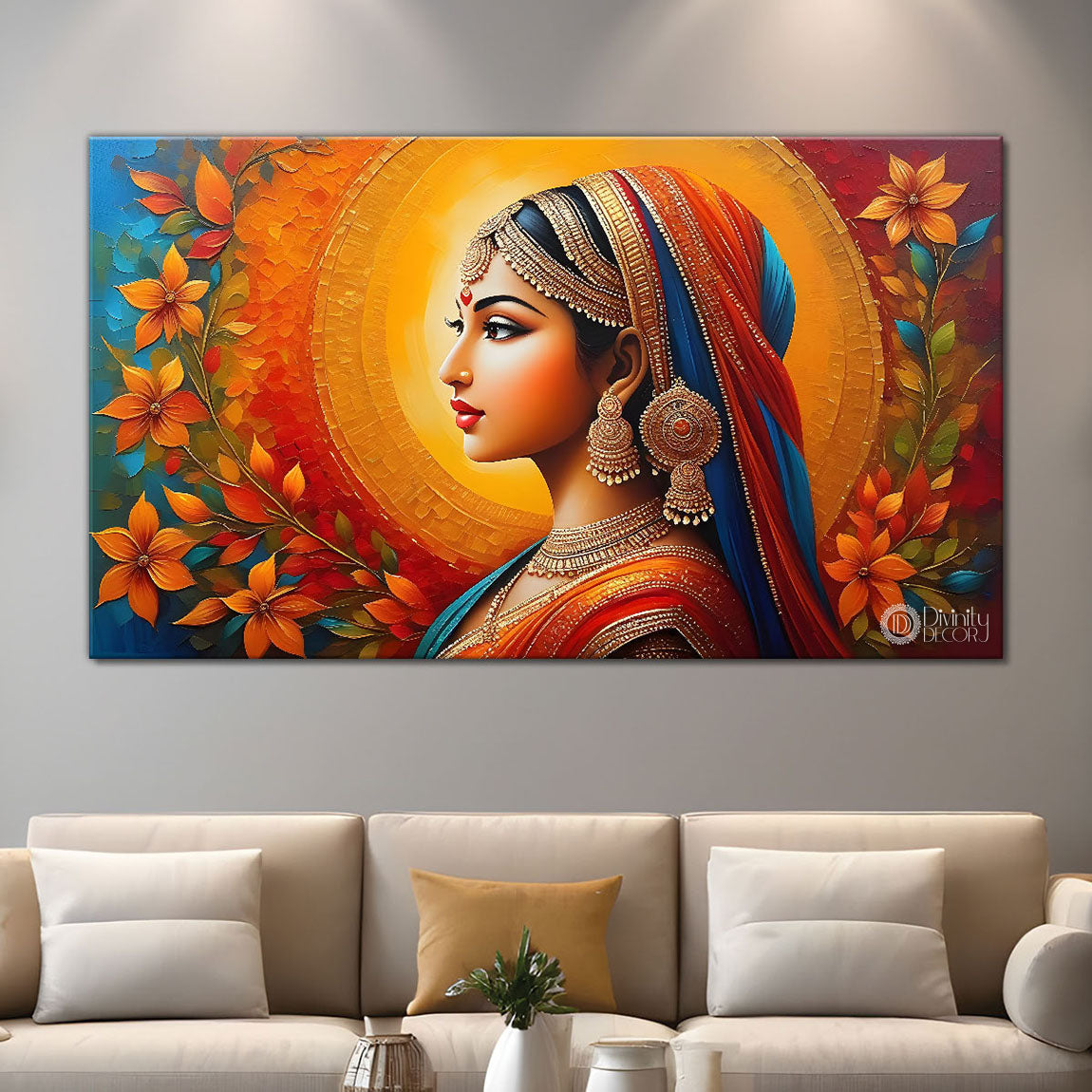 Indian woman with flowers oil painting Canvas Painting - Design - Modern-L-171