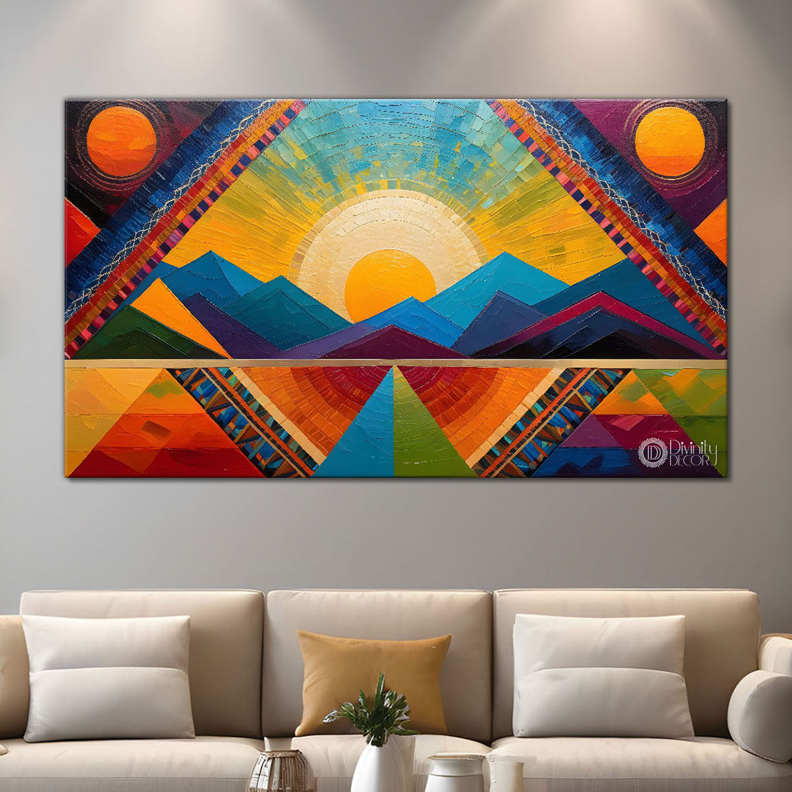 Sunrise with mountain view textured modern art Canvas Painting - Design - Modern-L-172