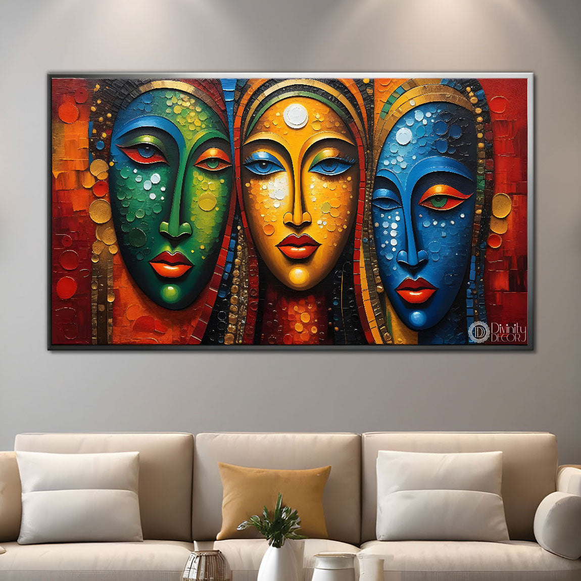 Multiple human faces textured modern art Canvas Painting - Design - Modern-L-173
