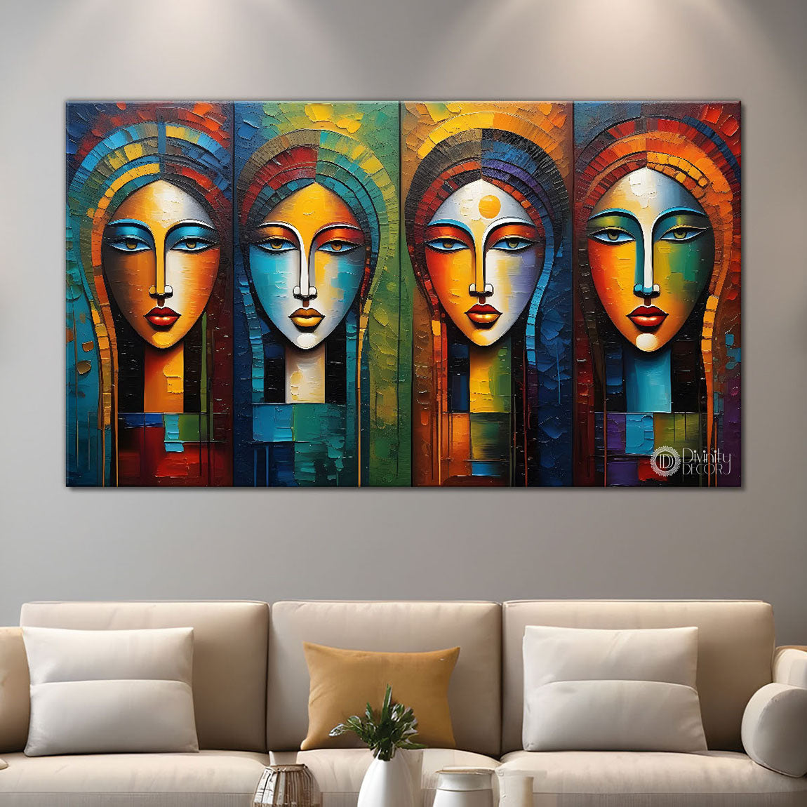 Four ladies face textured modern art Canvas Painting - Design - Modern-L-175