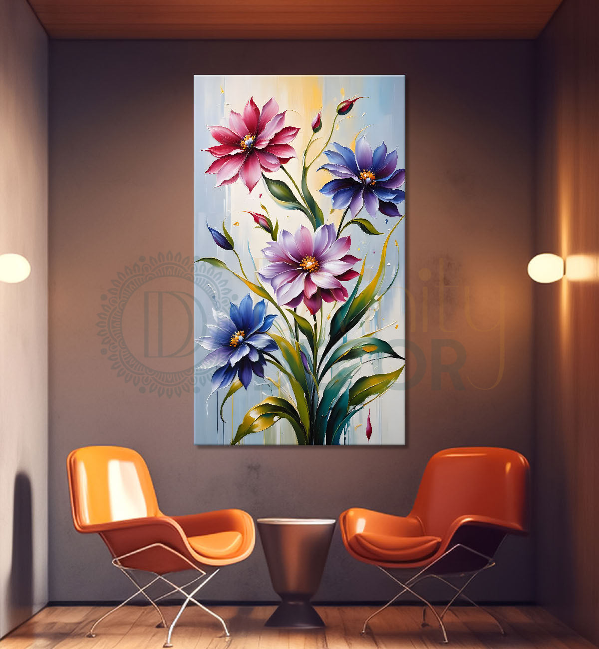 Purple and pink textured background painting- Flower-V-177