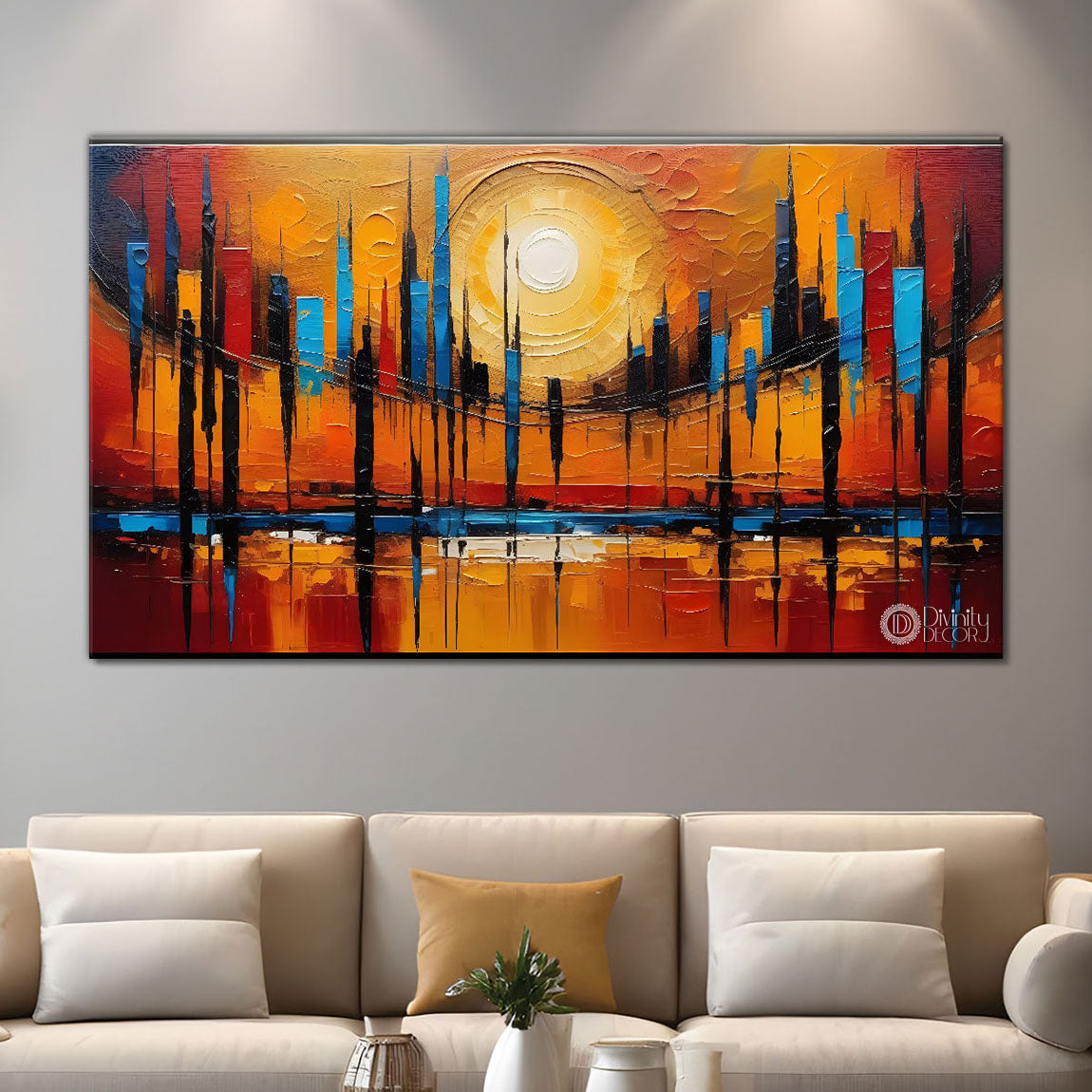 Sunset view textured modern art Canvas Painting - Design - Modern-L-177