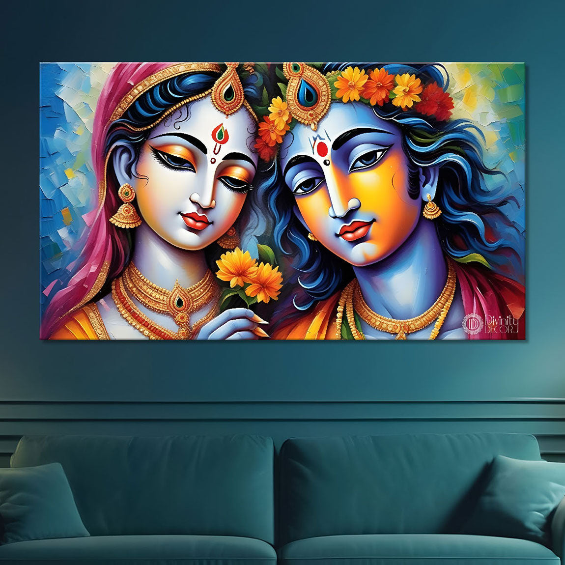 Krishna and Radha with light background painting Canvas Painting - Design - Krishna-178