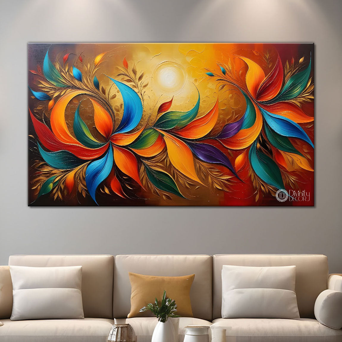 Colorful leaves textured modern art Canvas Painting - Design - Modern-L-178