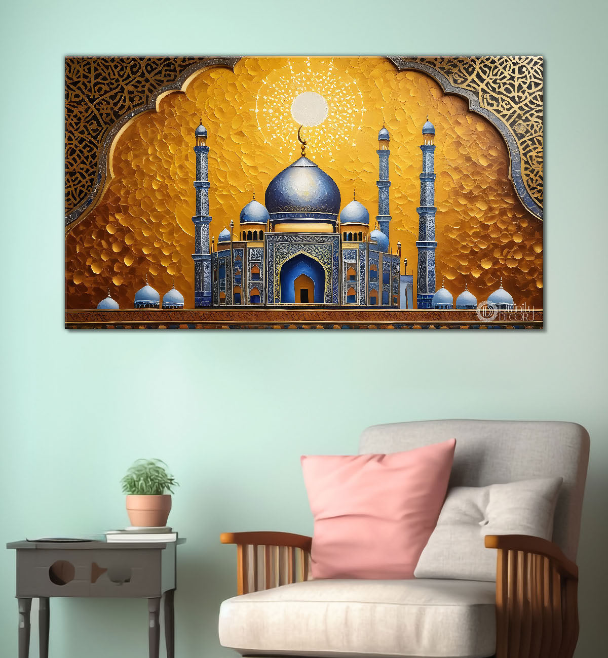 Islamic mosque with yellow background textured art Canvas Painting - Islamic paintings - 18