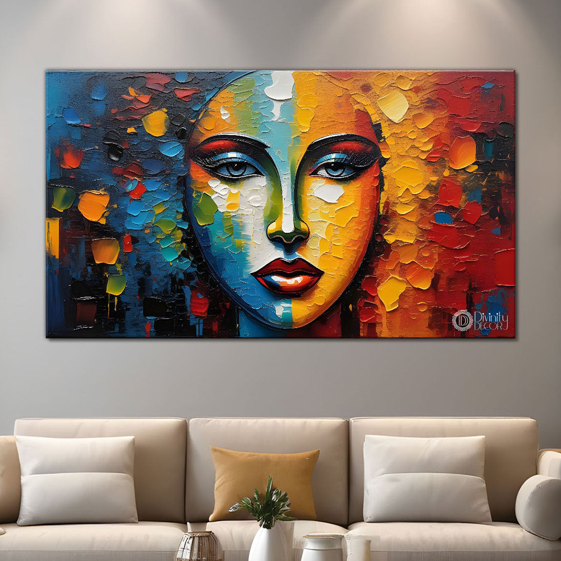 Colorful woman face textured modern art Canvas Painting - Design - Modern-L-180