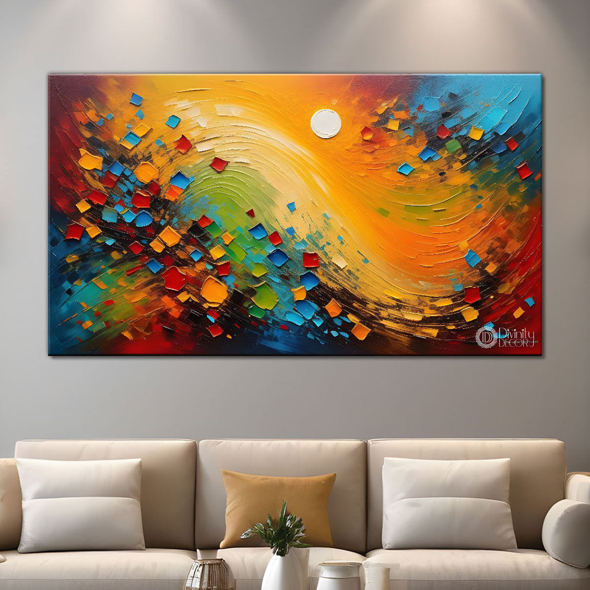 Sun with colorful background textured modern art Canvas Painting - Design - Modern-L-182
