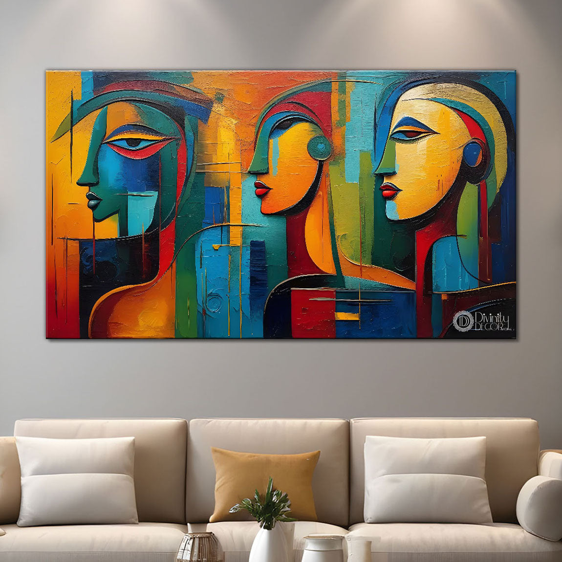 Multiple one sided face textured art Canvas Painting - Design - Modern-L-186