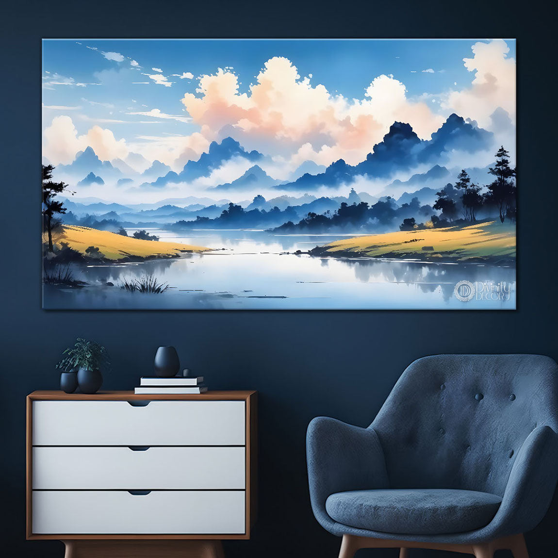 Mountains with river painting Canvas Painting - Nature Art -186