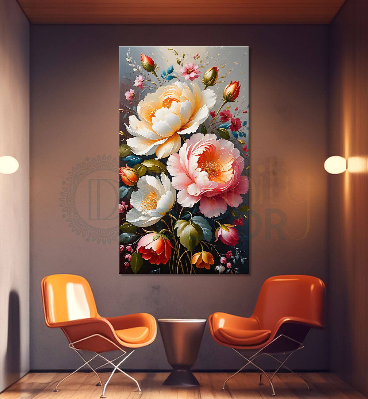 Pink and white flowers textured painting- Flower-V-187