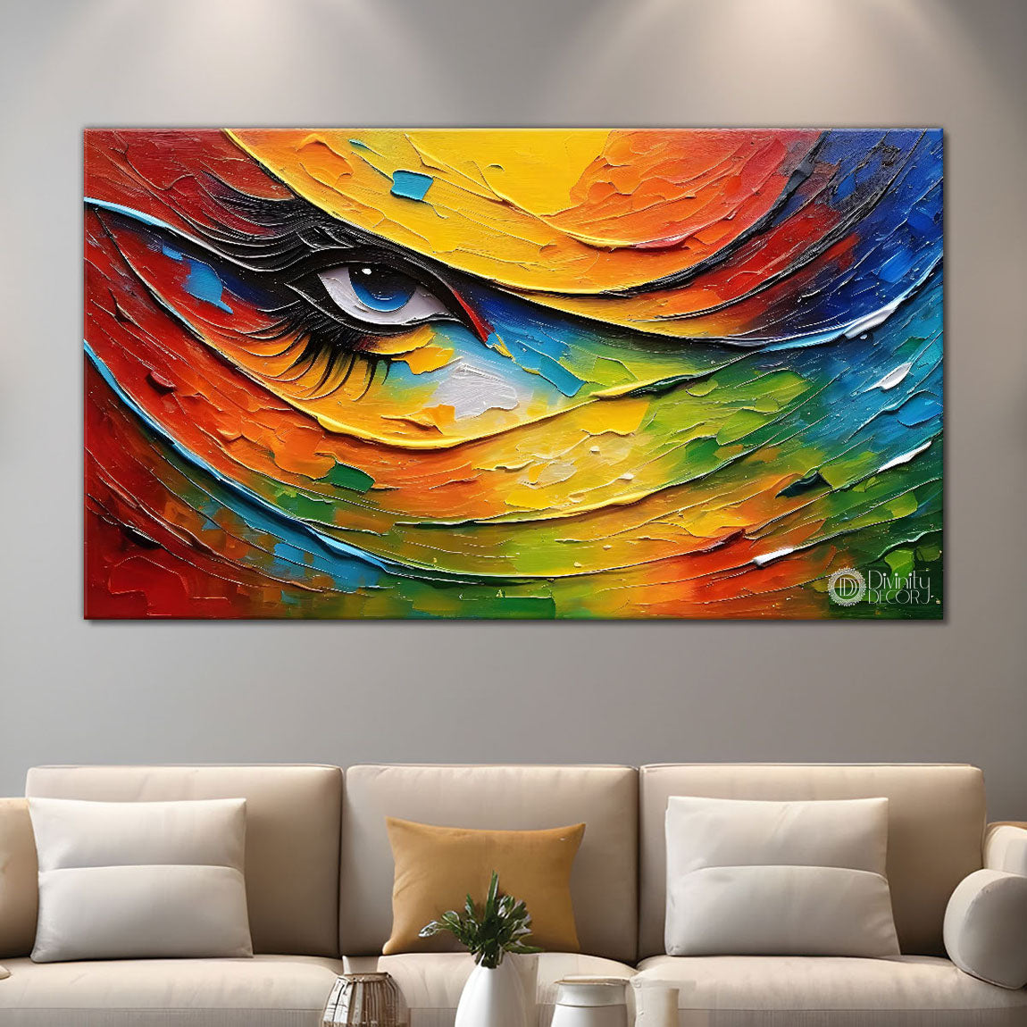 One eye in colorful rays modern art Canvas Painting - Design - Modern-L-189