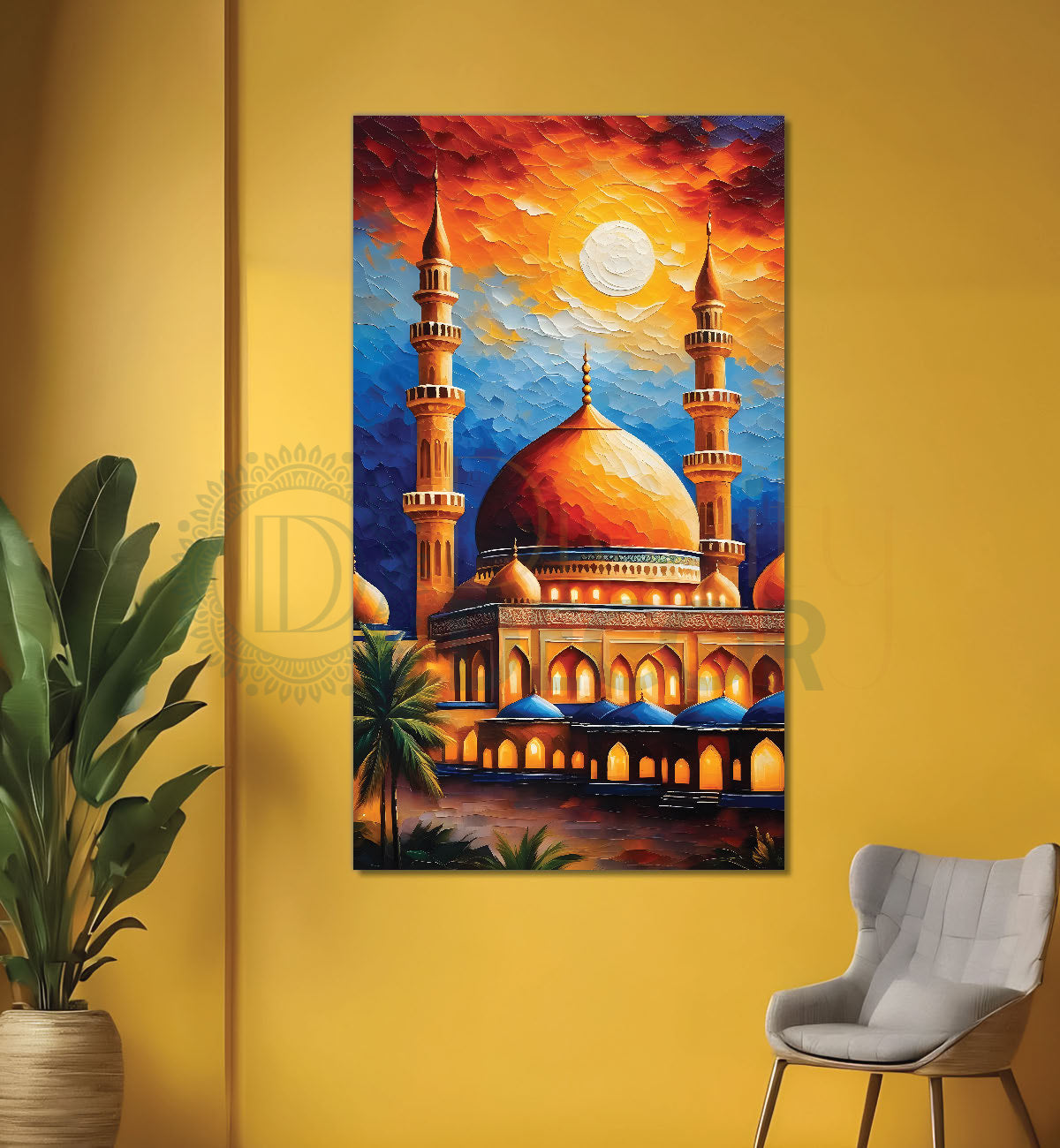 Islamic mosque with colourful background modern art  - Islamic paintings-V-18