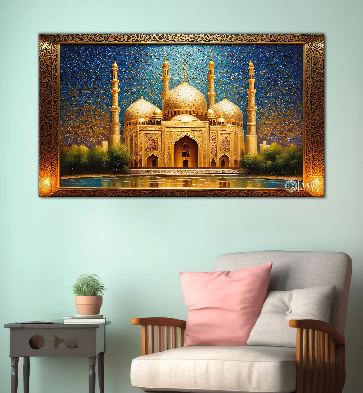 Golden Islamic mosque with dark blue background painting Canvas Painting - Islamic paintings - 19