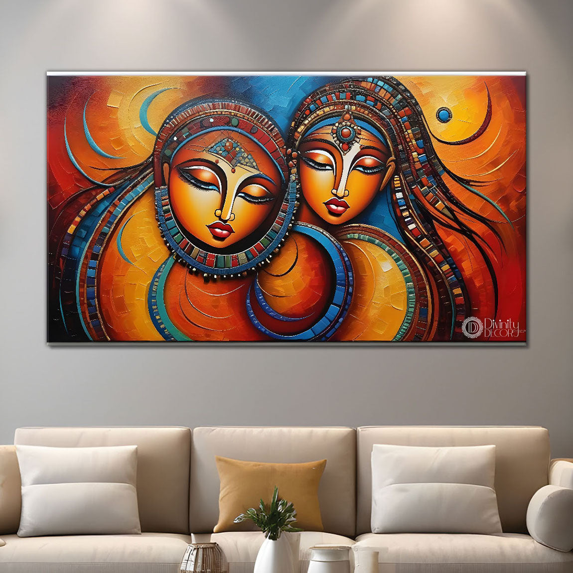 Beautiful ladies with bright background textured art Canvas Painting - Design - Modern-L-190