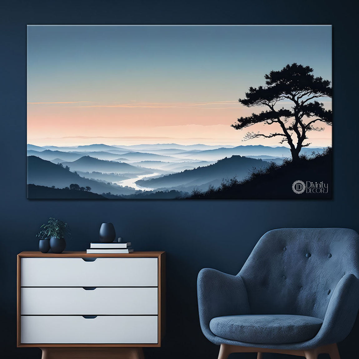 Mountains with tree  painting Canvas Painting - Nature Art -190