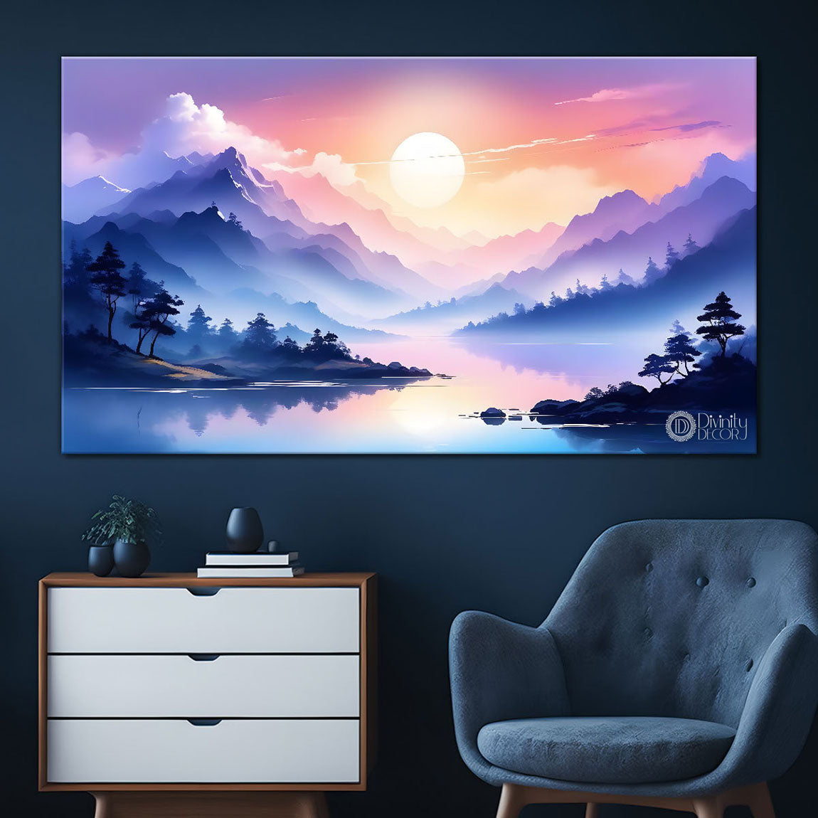Mountains with sunset painting Canvas Painting - Nature Art -191