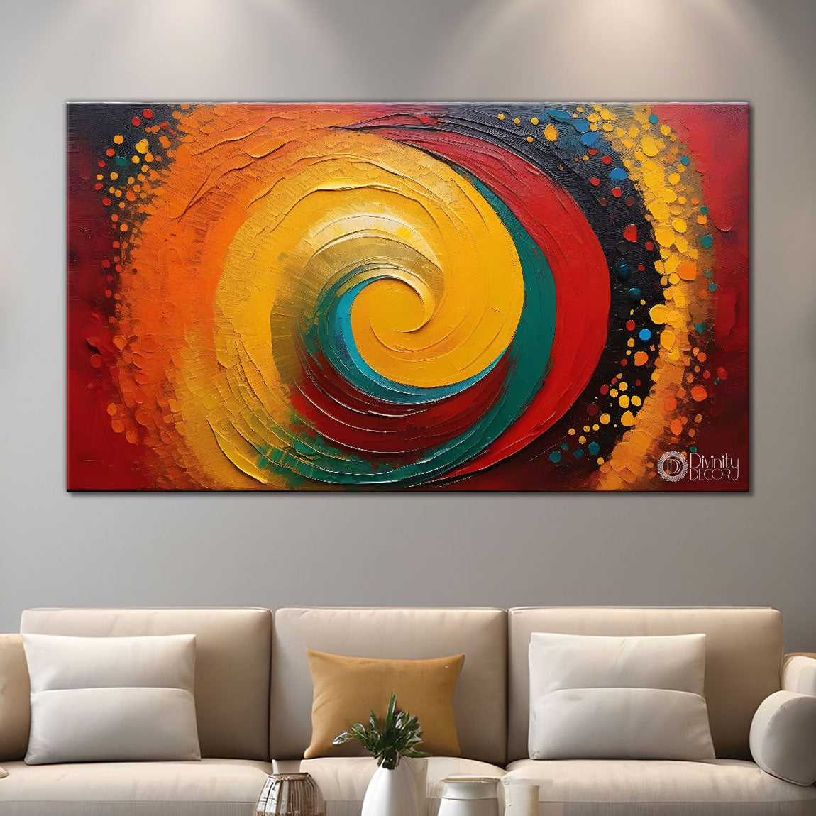 Hypnotic swirl pattern in bright colors textured art Canvas Painting - Design - Modern-L-192