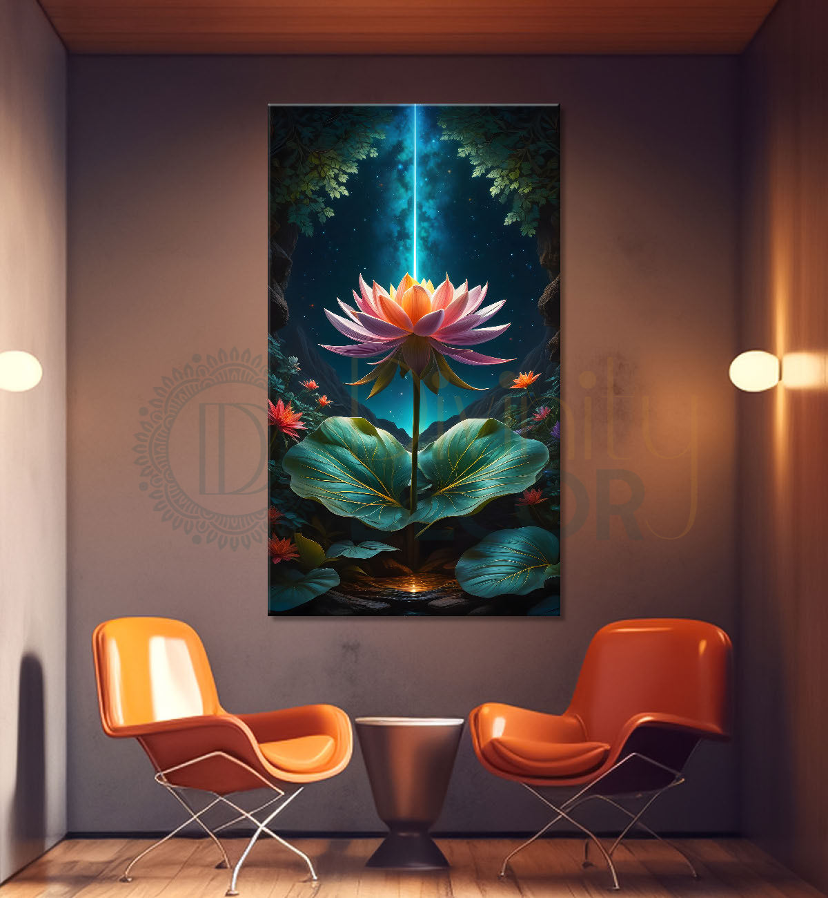 Lotus with cosmic ray with dark textured background painting- Flower-V-195
