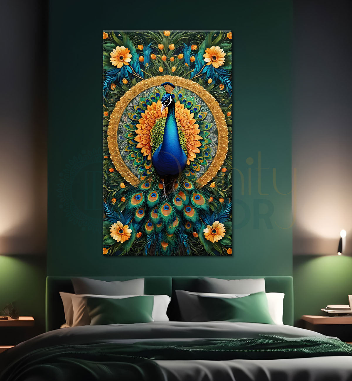 Peacock in bright colours with flowers modern art - Design - Peacock-V-19