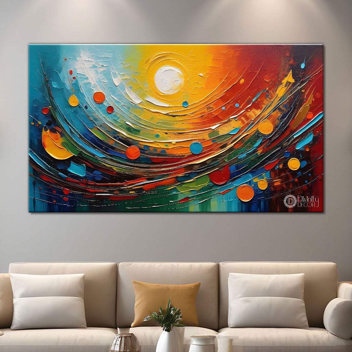 Sun with rays textured colorful art Canvas Painting - Design - Modern-L-200