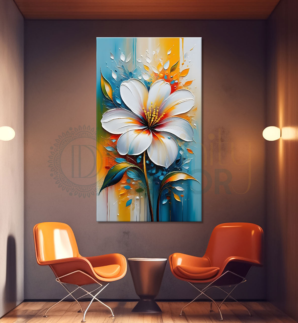 White flowers in colourful background - Flower-V-201