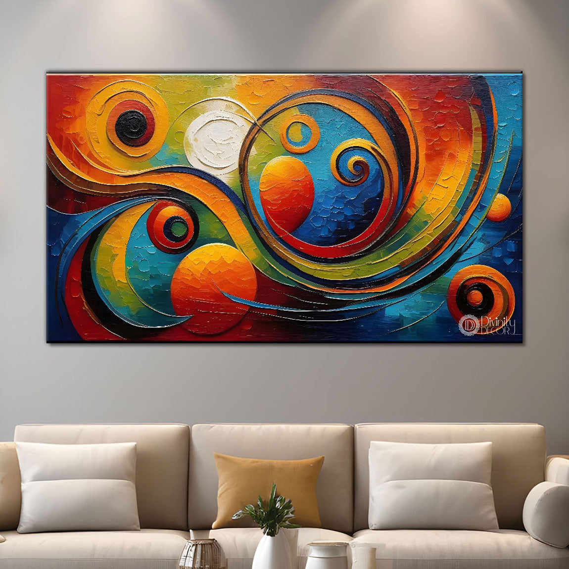 Zig zag waves with colorful textured art Canvas Painting - Design - Modern-L-202
