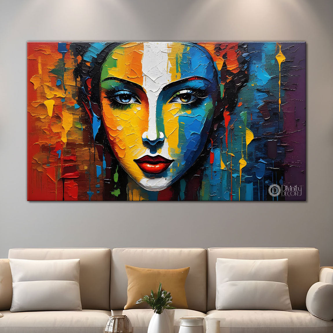 Modern lady face with colorful texture Canvas Painting - Design - Modern-L-203