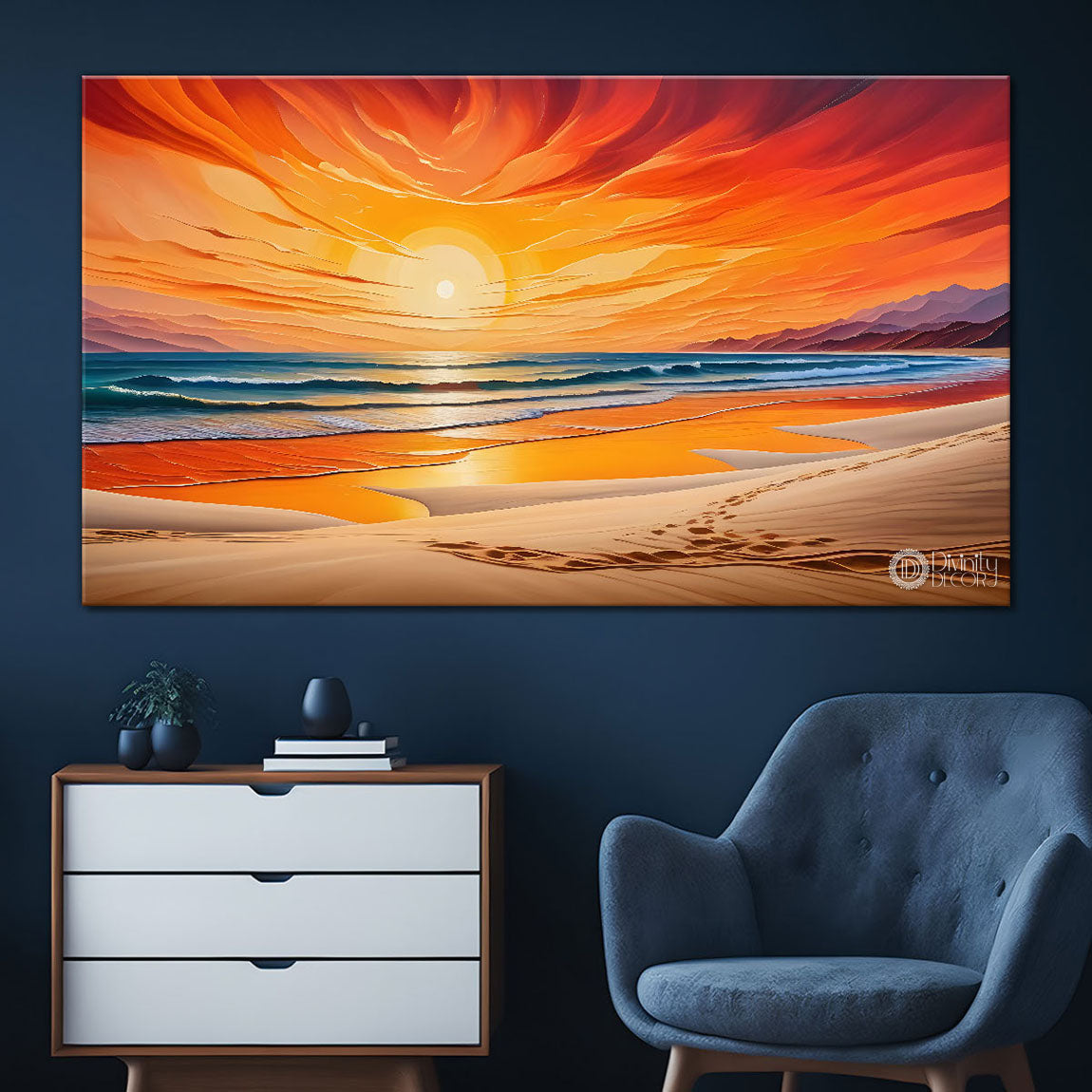 Sunset and beach in textured art Canvas Painting - Nature Art -204