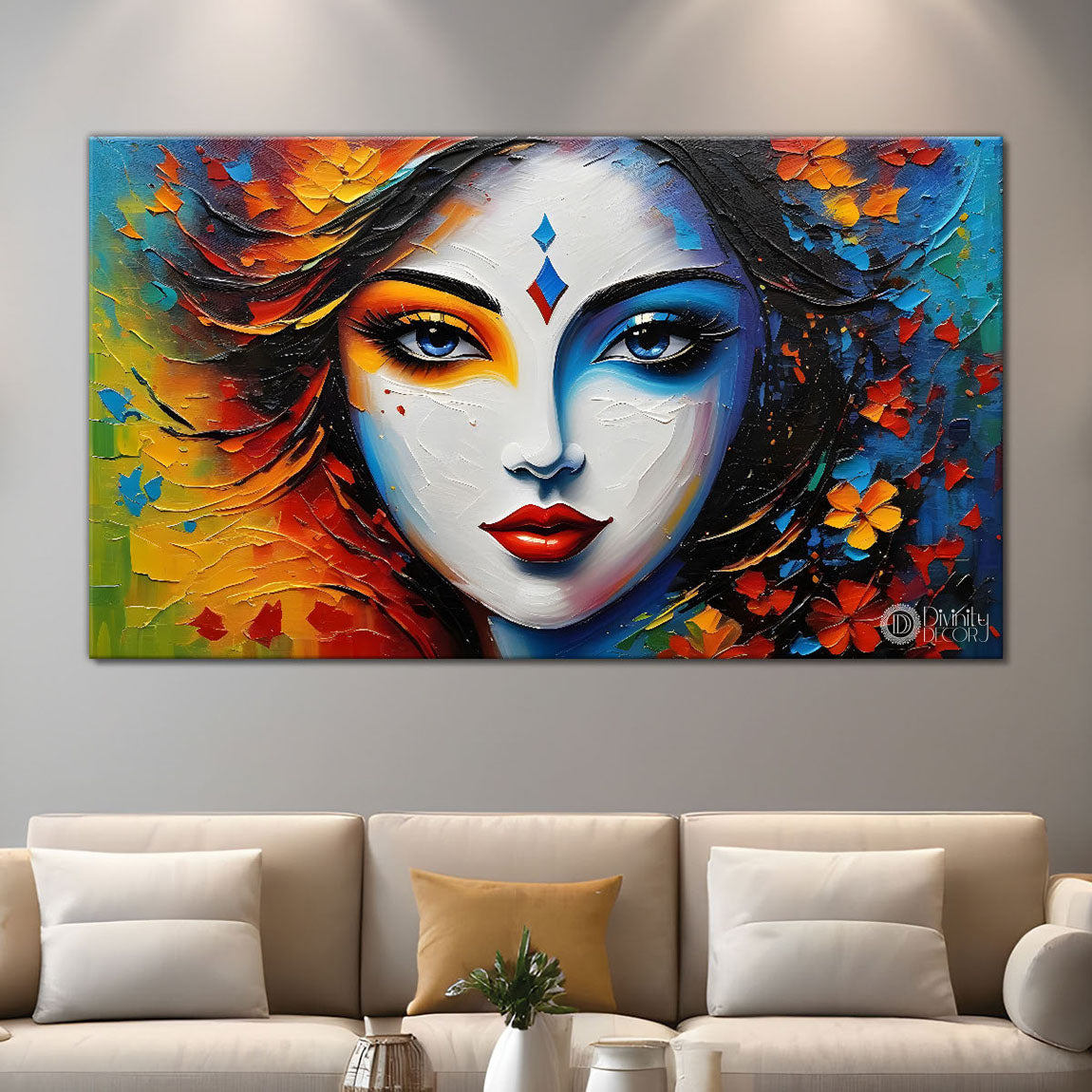 Woman face with colorful hairs textured art Canvas Painting - Design - Modern-L-205