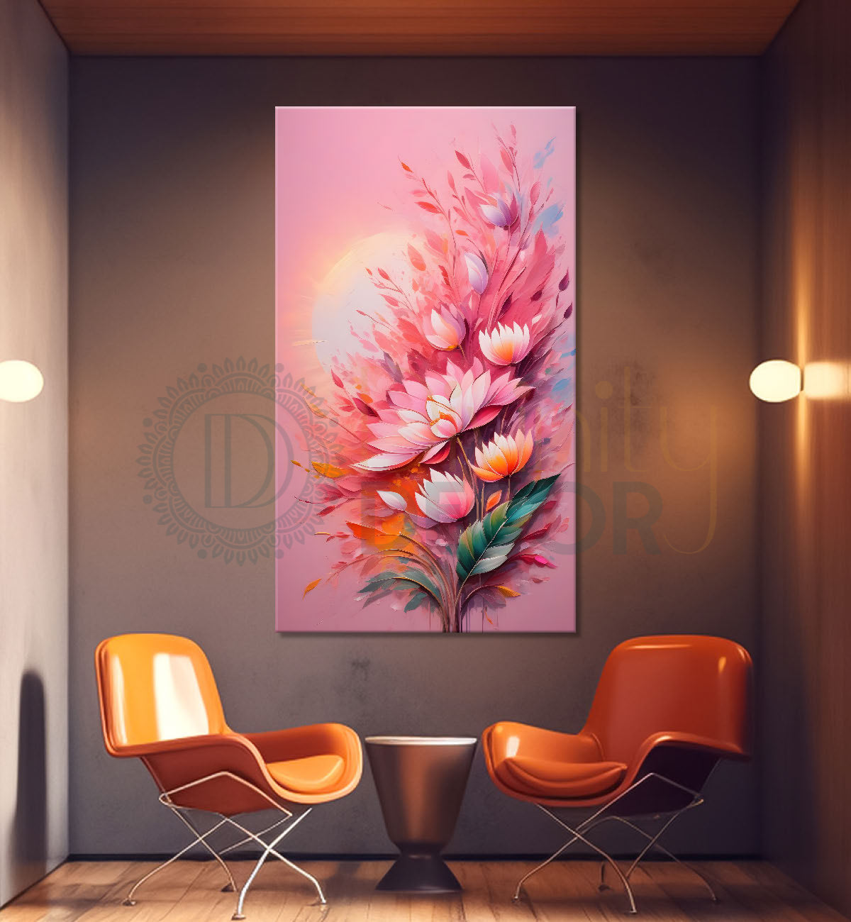 Pink flowers in pink textured background painting- Flower-V-206
