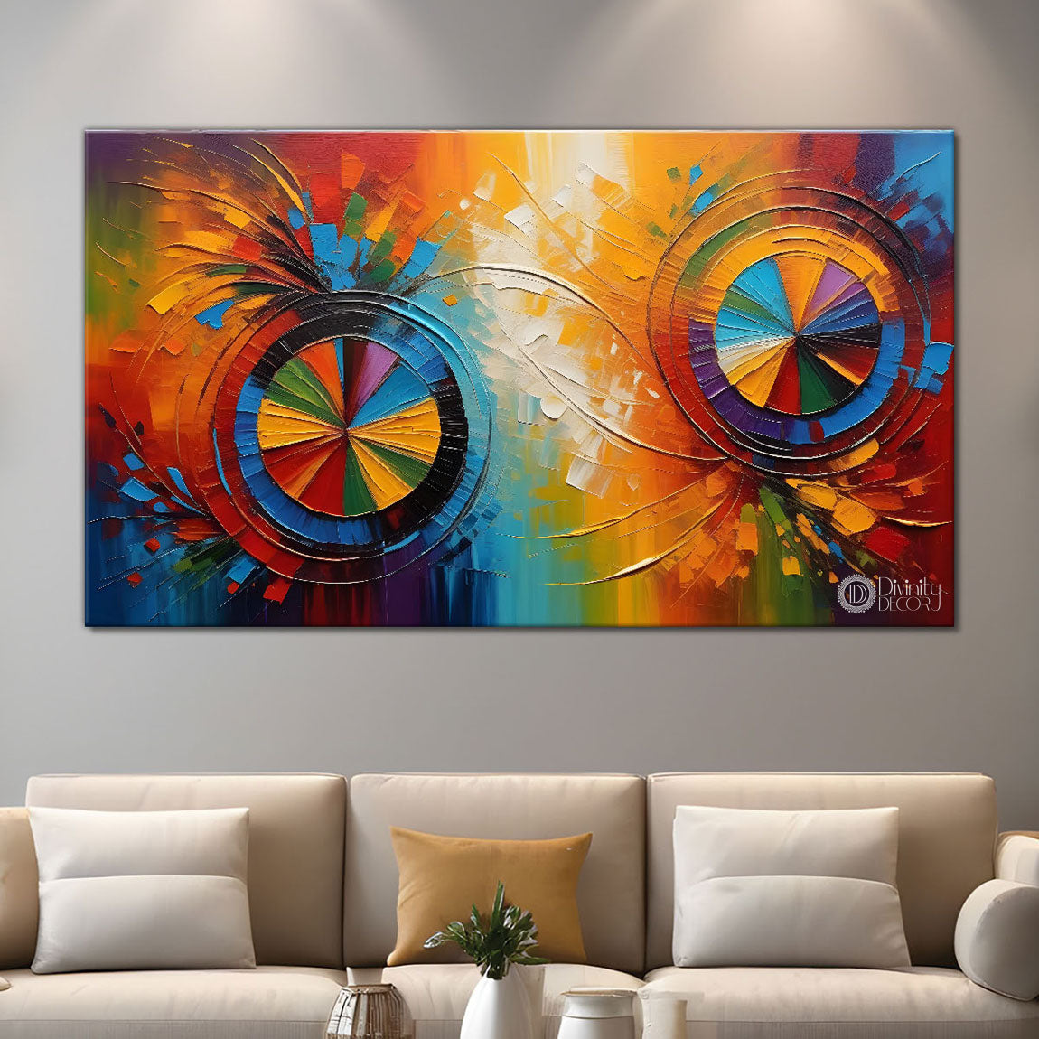 Colorful two wheel pattern textured art Canvas Painting - Design - Modern-L-208