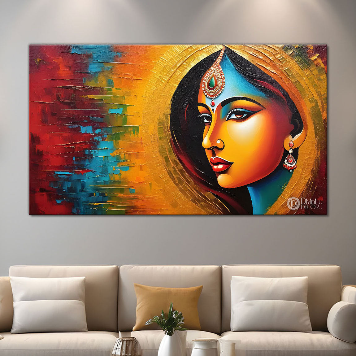 Woman side face in a colorful background Canvas Painting - Design - Modern-L-210