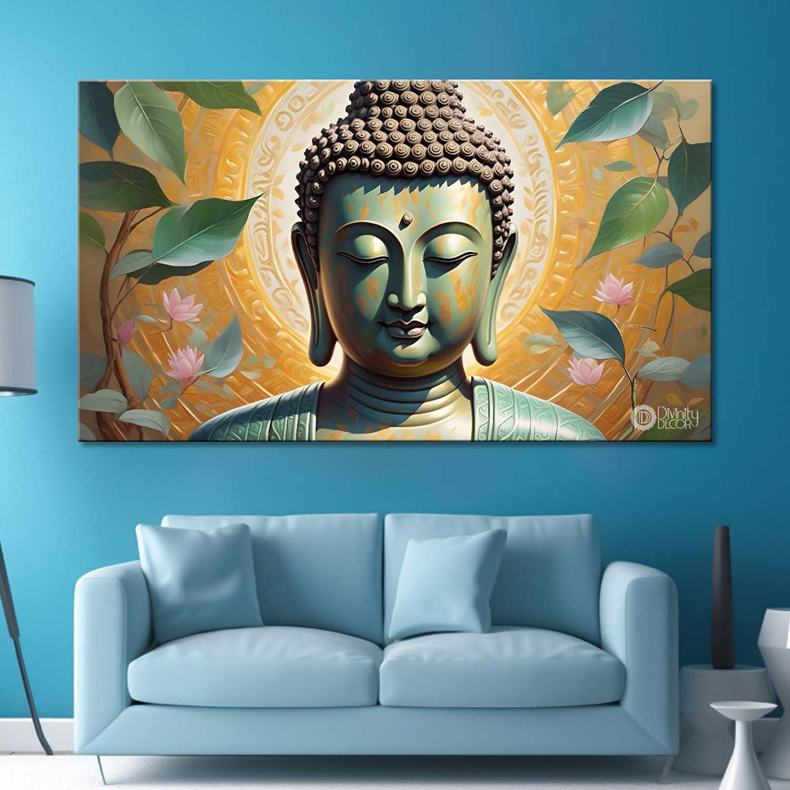 Golden buddha with light textured background painting Canvas Wall Painting - Buddha-212