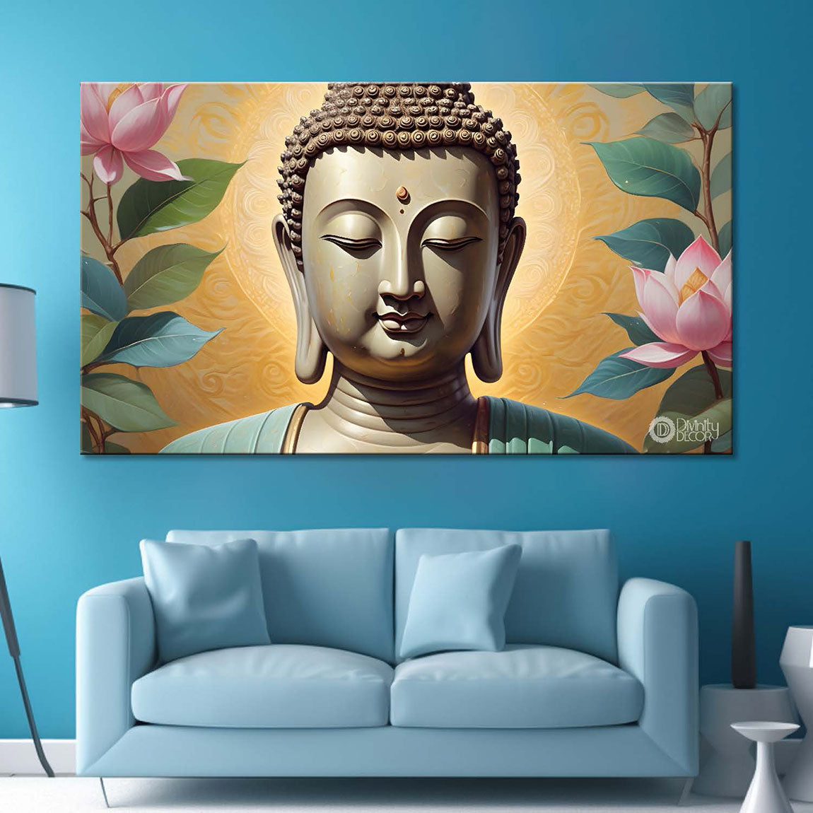 Golden buddha with light textured background painting Canvas Wall Painting - Buddha-213
